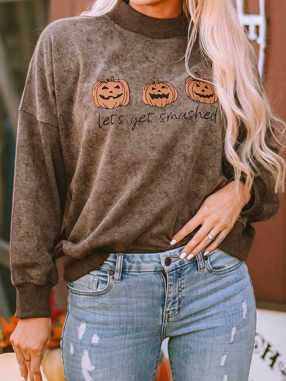 Brown Spooky Pumpkin Halloween Graphic Sweatshirt for Festive Fun