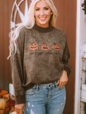 Brown Spooky Pumpkin Halloween Graphic Sweatshirt for Festive Fun