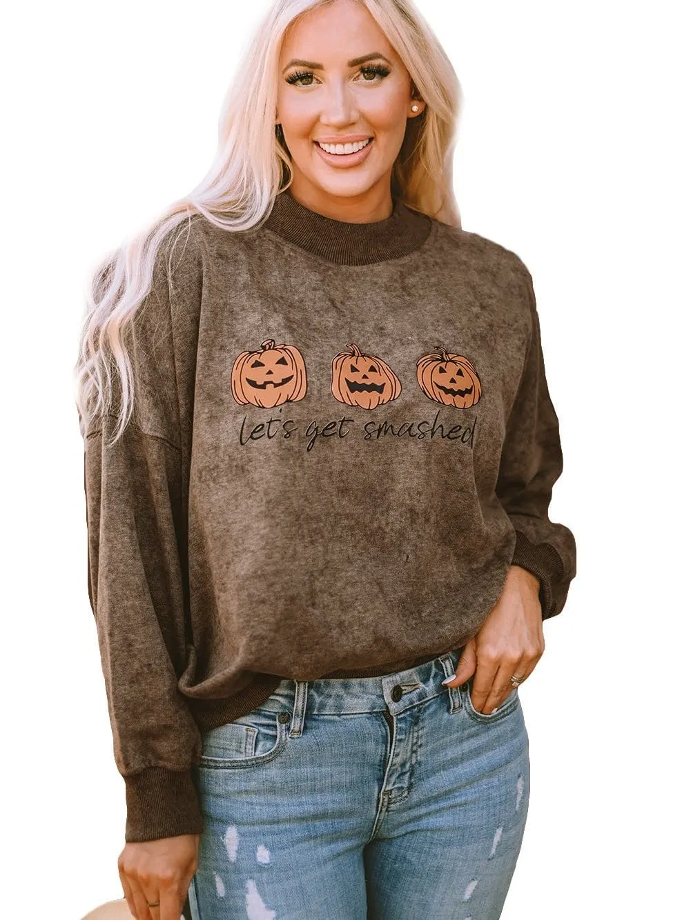 Brown Spooky Pumpkin Halloween Graphic Sweatshirt for Festive Fun