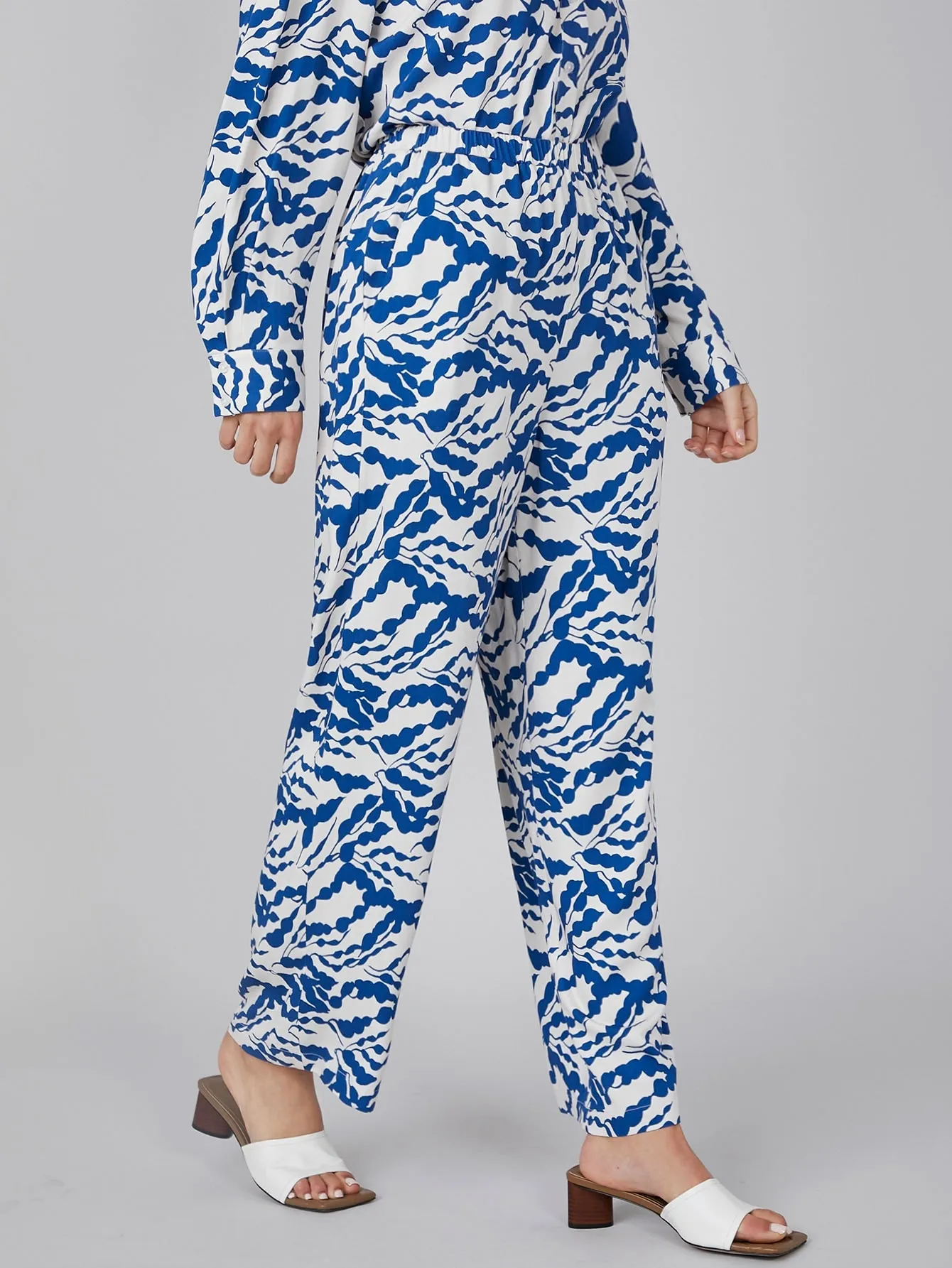 Casual All Over Print Pocket High Waist Long Women Pants