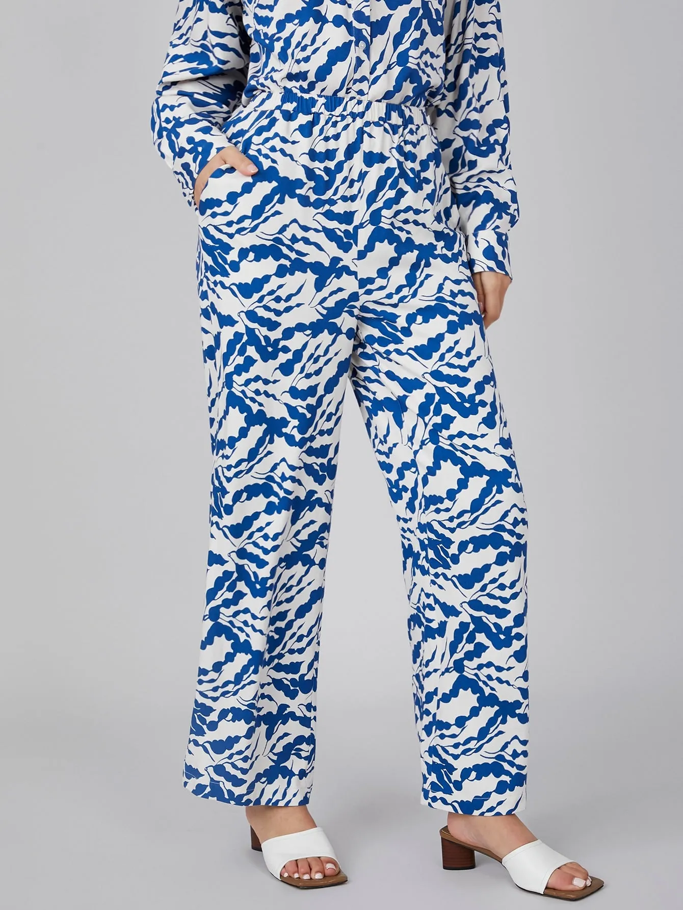Casual All Over Print Pocket High Waist Long Women Pants