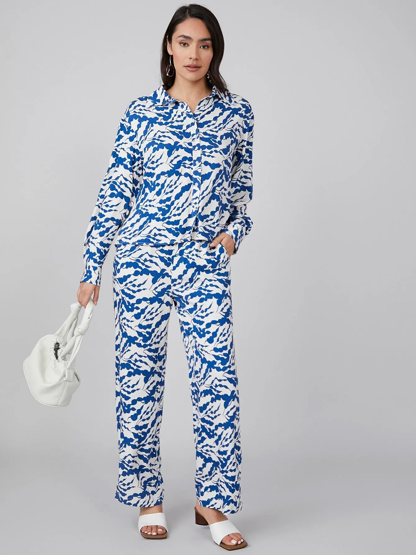 Casual All Over Print Pocket High Waist Long Women Pants