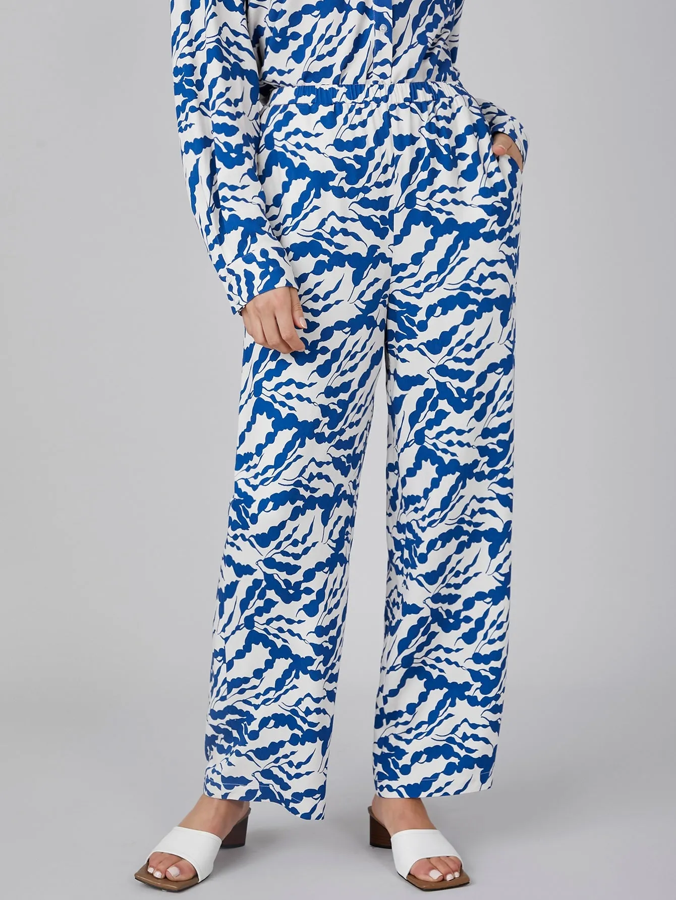 Casual All Over Print Pocket High Waist Long Women Pants