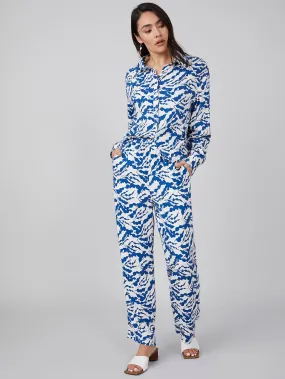 Casual All Over Print Pocket High Waist Long Women Pants