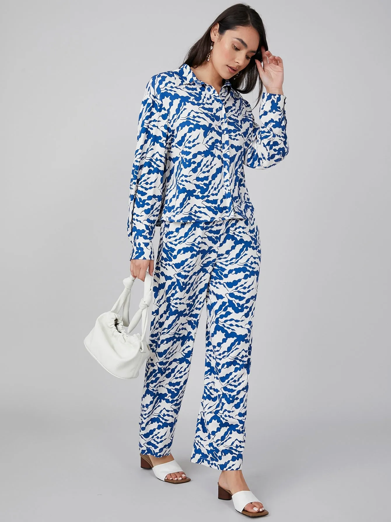 Casual All Over Print Pocket High Waist Long Women Pants