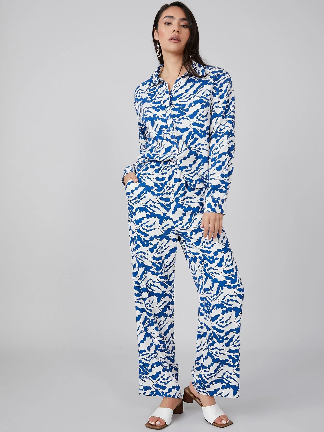 Casual All Over Print Pocket High Waist Long Women Pants