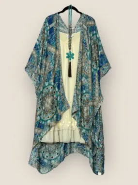 Ciel Teal Moroccan Print BOHO KIMONO