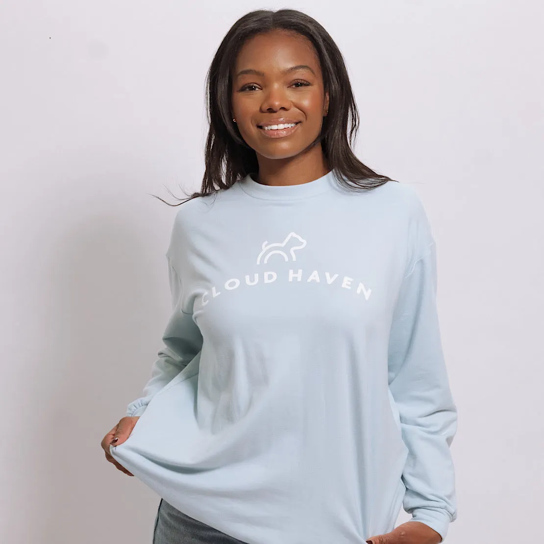 Cloud Haven Logo Boyfriend Sweatshirt in Pale Blue
