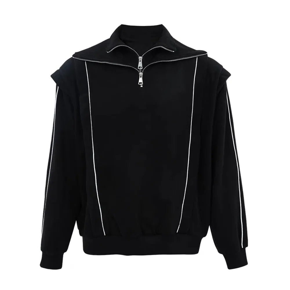 Colorblock Loose Pullover Patchwork Zipper Sweatshirts For Women Stand Collar Long Sleeve Casaul Sweatshirt Female