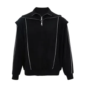 Colorblock Loose Pullover Patchwork Zipper Sweatshirts For Women Stand Collar Long Sleeve Casaul Sweatshirt Female