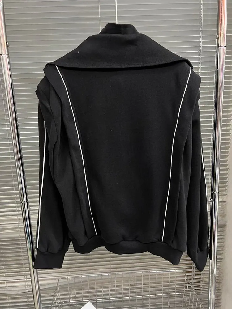 Colorblock Loose Pullover Patchwork Zipper Sweatshirts For Women Stand Collar Long Sleeve Casaul Sweatshirt Female