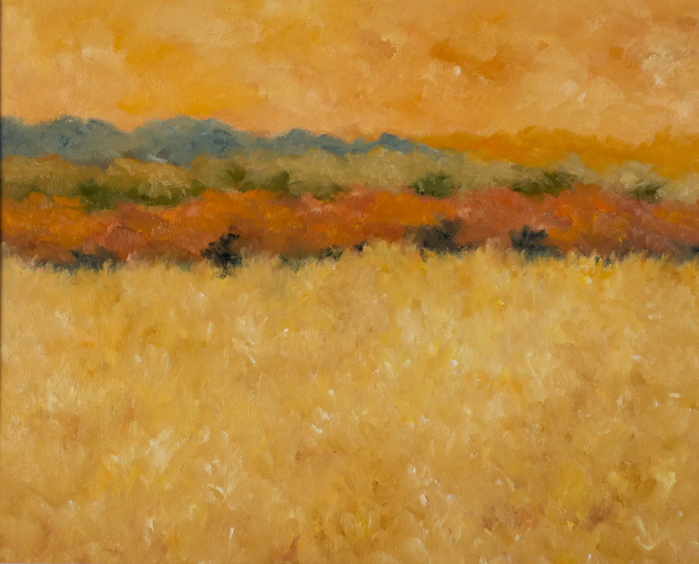 Contemporary landscape painting by Karibou - “Fin d'été” 18½" x 21¼"