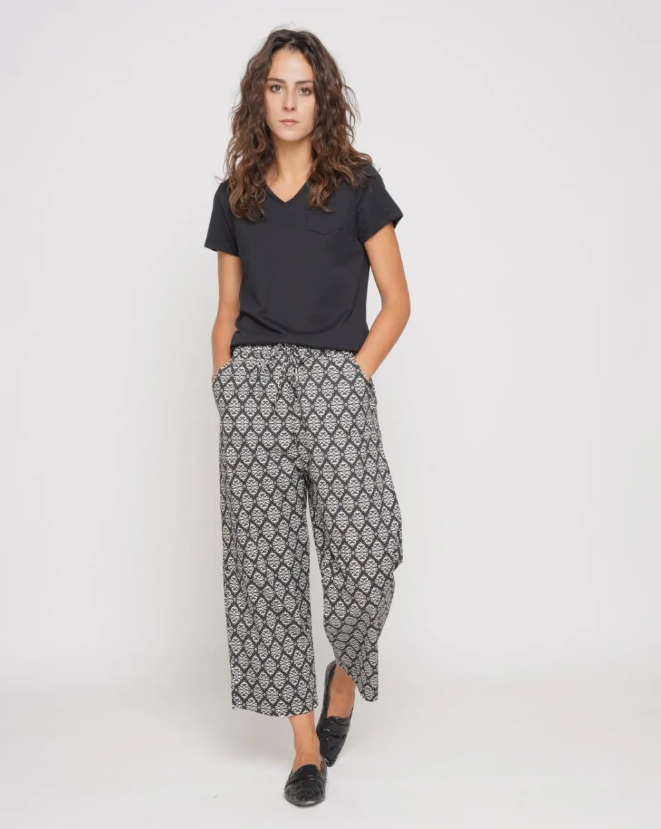 Contrast Tile Drawstring Culottes
