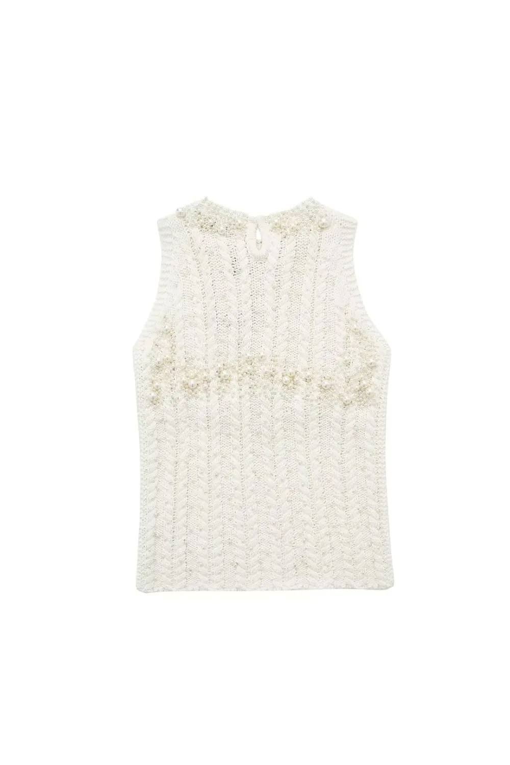 ‘Diana’ Beaded Pearl-Embellished Knitted Vest Top