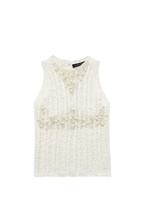 ‘Diana’ Beaded Pearl-Embellished Knitted Vest Top