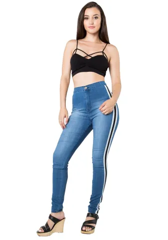 Explosive high-elastic side webbing sports jeans - Women's Bottom