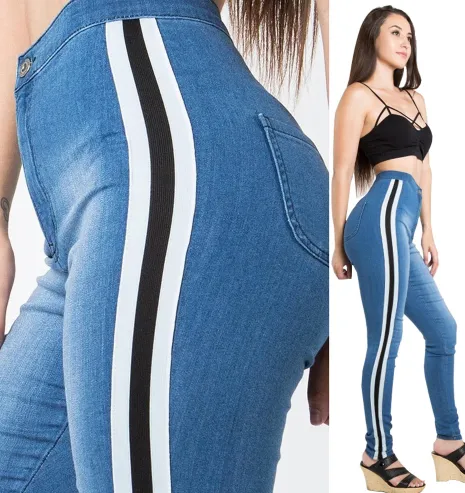 Explosive high-elastic side webbing sports jeans - Women's Bottom