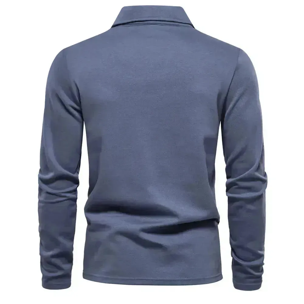 Fashion Plain Lapel Long-sleeved Polo Shirt Men's Casual Autumn Polo sweatshirt