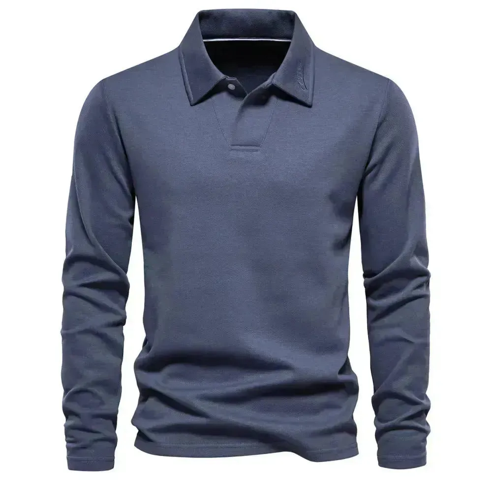 Fashion Plain Lapel Long-sleeved Polo Shirt Men's Casual Autumn Polo sweatshirt