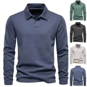 Fashion Plain Lapel Long-sleeved Polo Shirt Men's Casual Autumn Polo sweatshirt