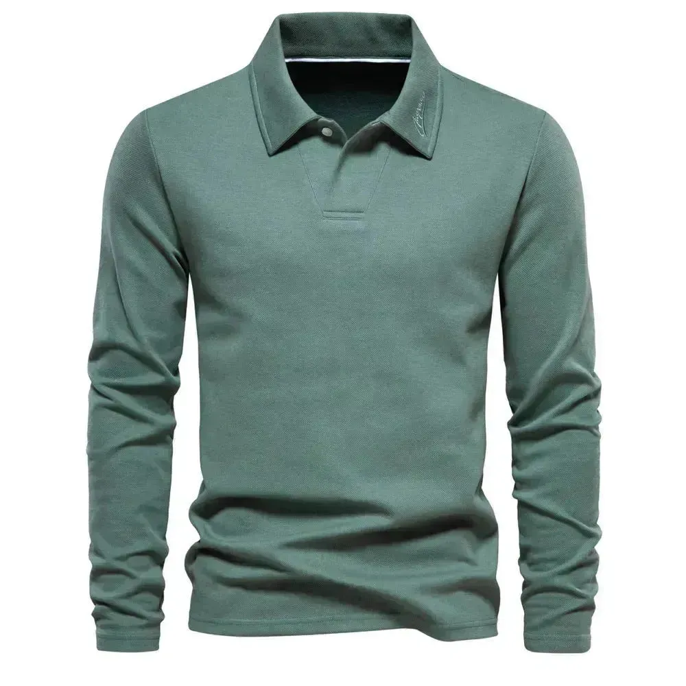 Fashion Plain Lapel Long-sleeved Polo Shirt Men's Casual Autumn Polo sweatshirt