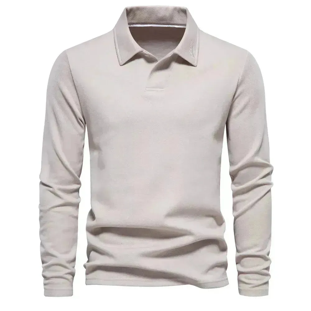 Fashion Plain Lapel Long-sleeved Polo Shirt Men's Casual Autumn Polo sweatshirt