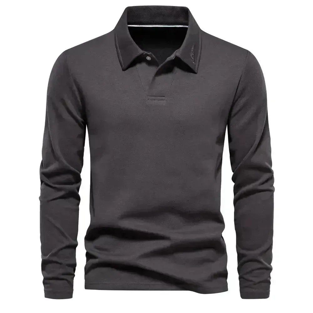 Fashion Plain Lapel Long-sleeved Polo Shirt Men's Casual Autumn Polo sweatshirt