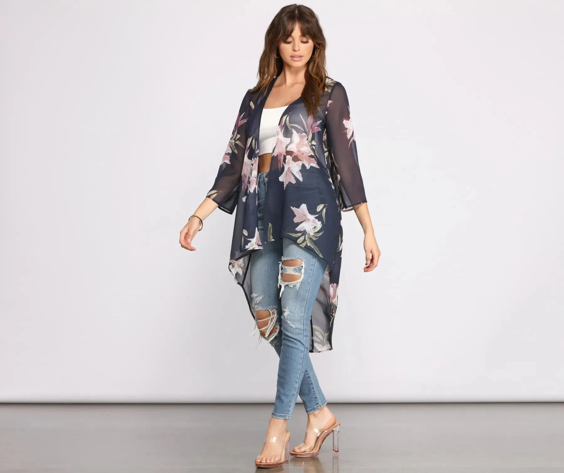 Floral Passion Chiffon High Low Kimono