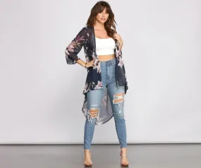 Floral Passion Chiffon High Low Kimono