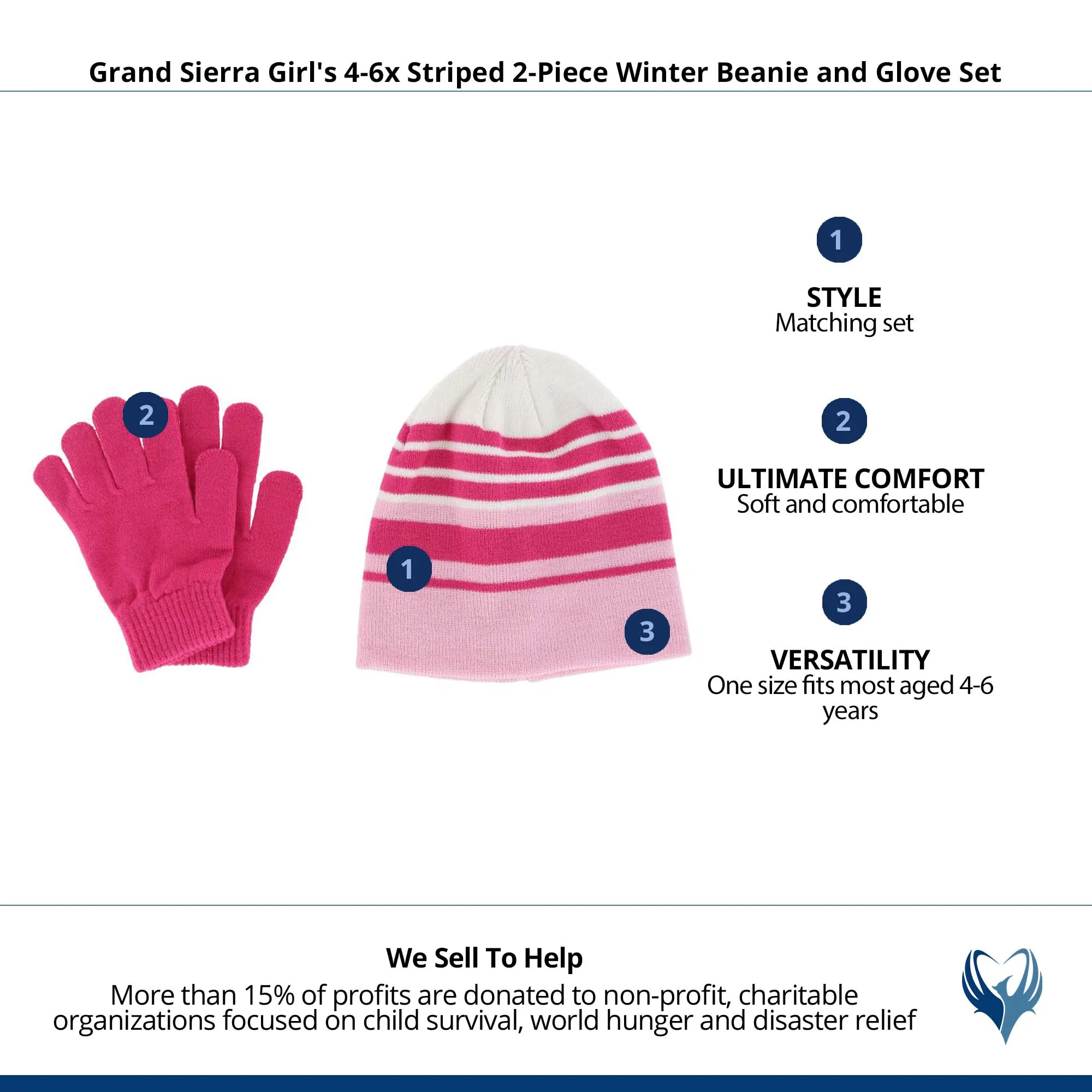 Grand Sierra Girl's 4-6x Striped 2-Piece Winter Beanie and Glove Set