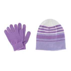 Grand Sierra Girl's 4-6x Striped 2-Piece Winter Beanie and Glove Set
