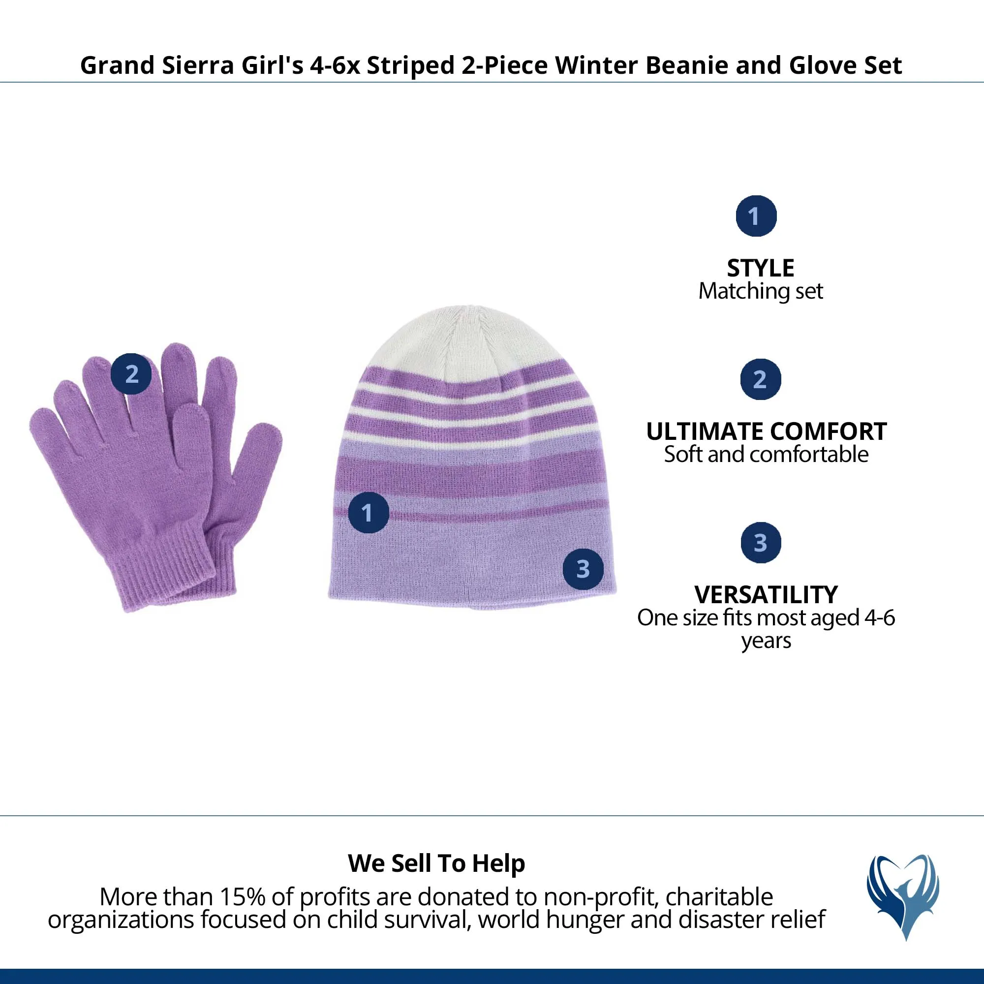 Grand Sierra Girl's 4-6x Striped 2-Piece Winter Beanie and Glove Set