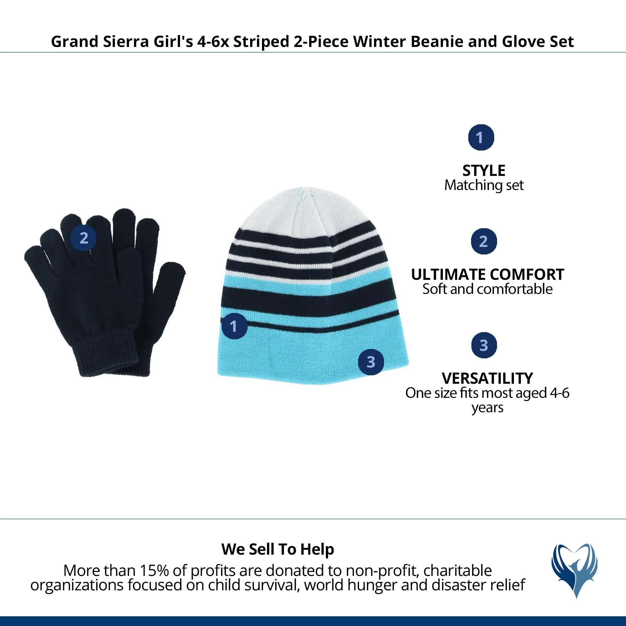 Grand Sierra Girl's 4-6x Striped 2-Piece Winter Beanie and Glove Set
