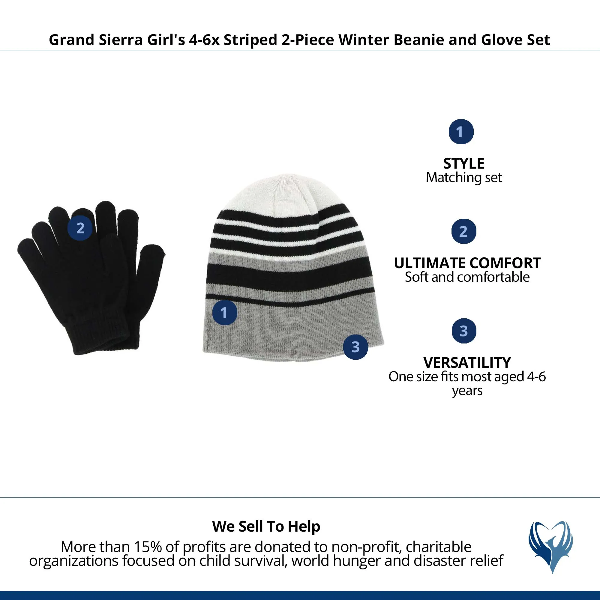 Grand Sierra Girl's 4-6x Striped 2-Piece Winter Beanie and Glove Set
