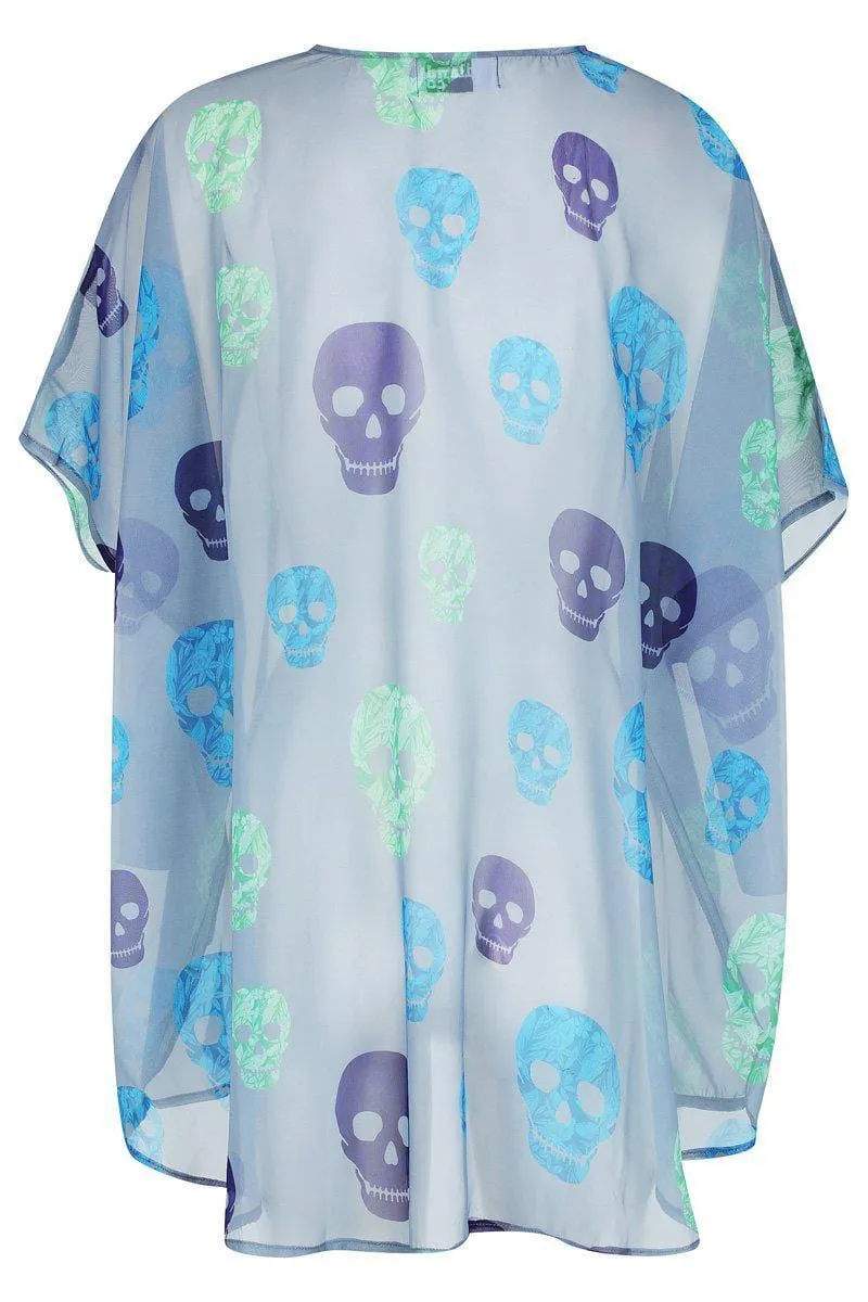 Grey Skull Print Kimono