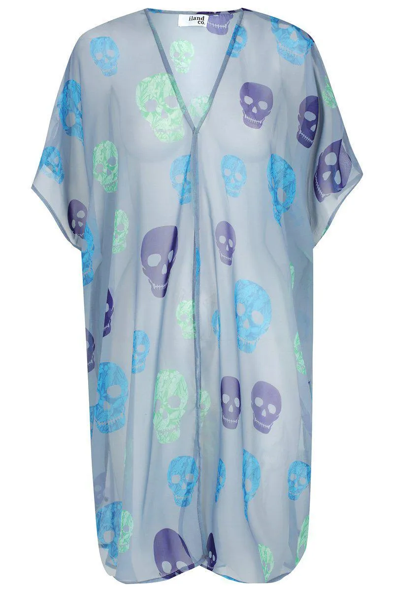 Grey Skull Print Kimono