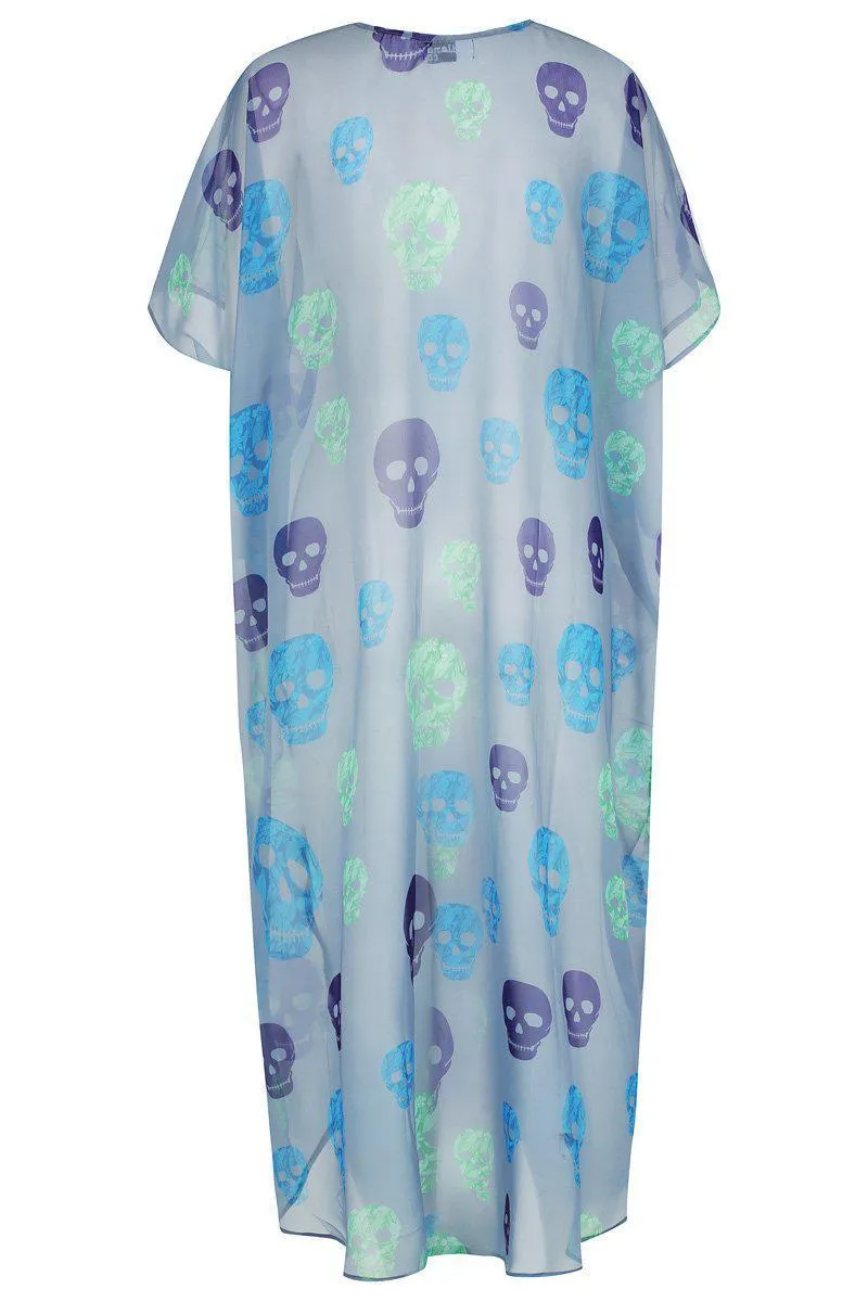 Grey Skull Print Kimono