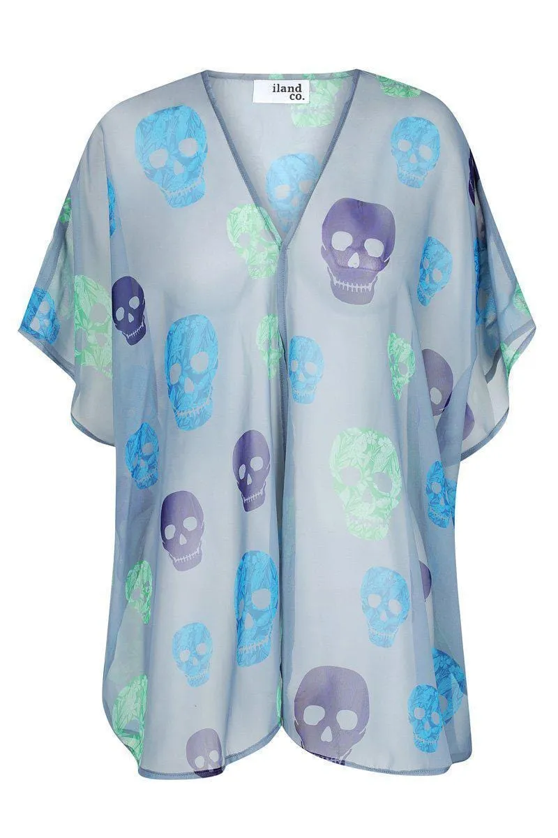 Grey Skull Print Kimono