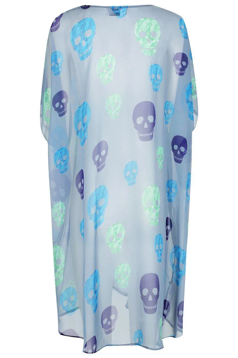 Grey Skull Print Kimono