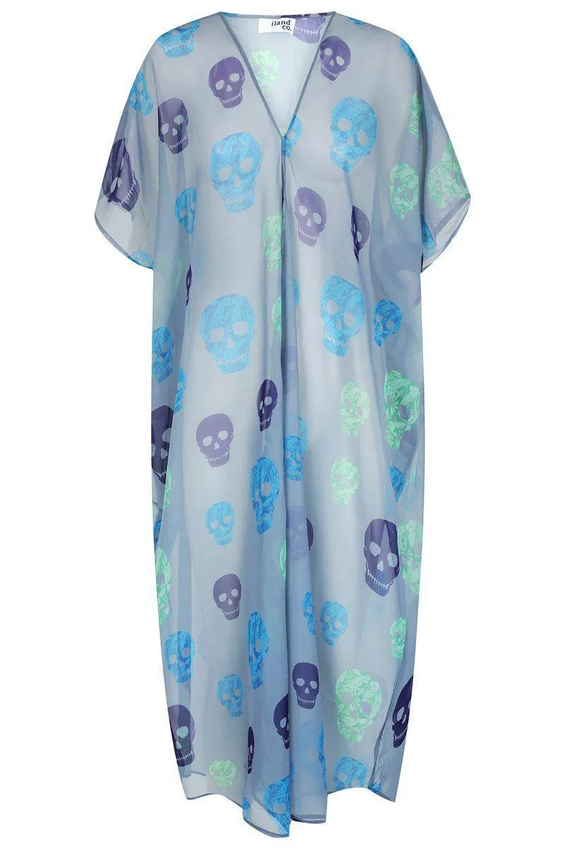 Grey Skull Print Kimono