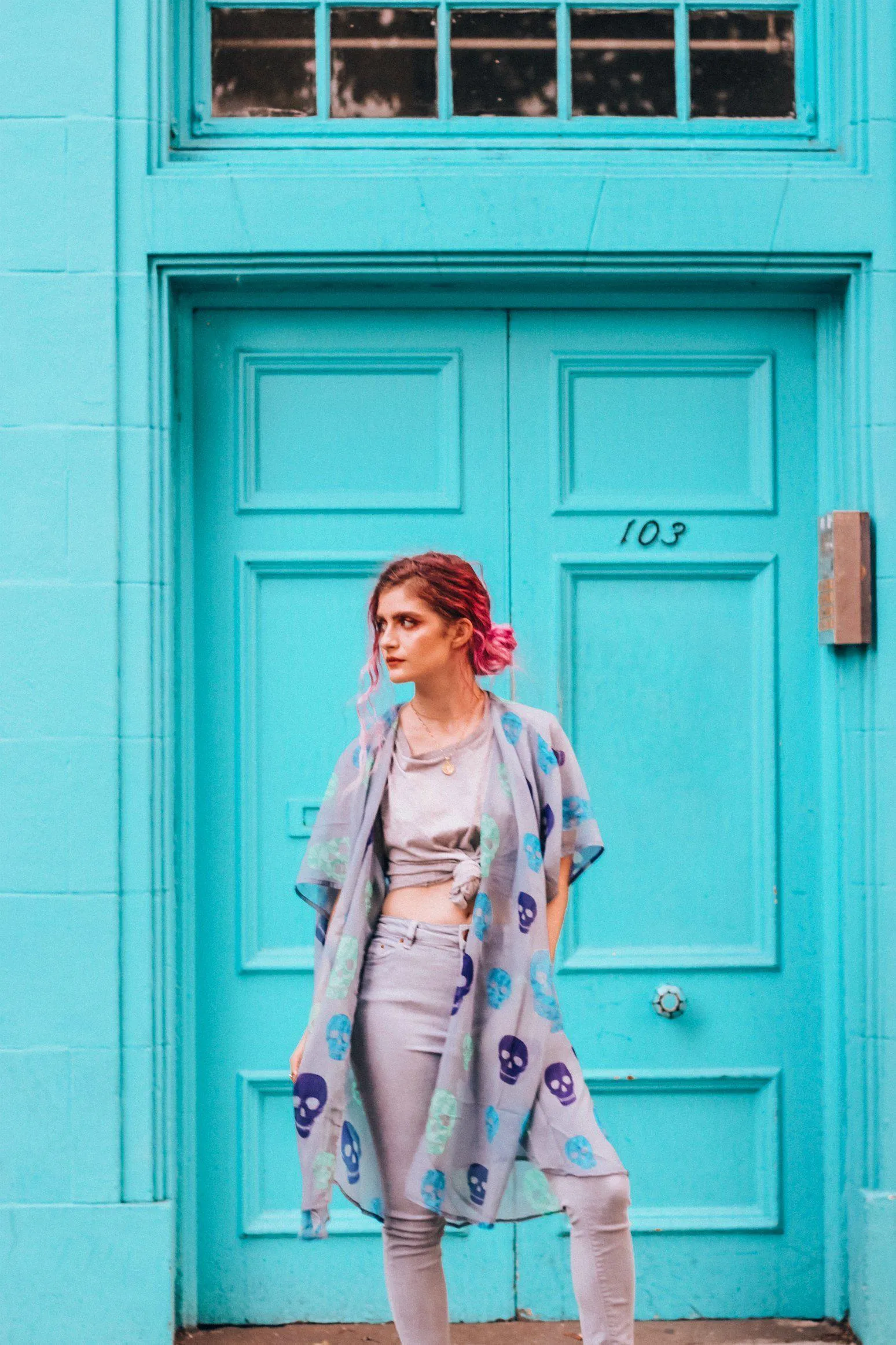 Grey Skull Print Kimono