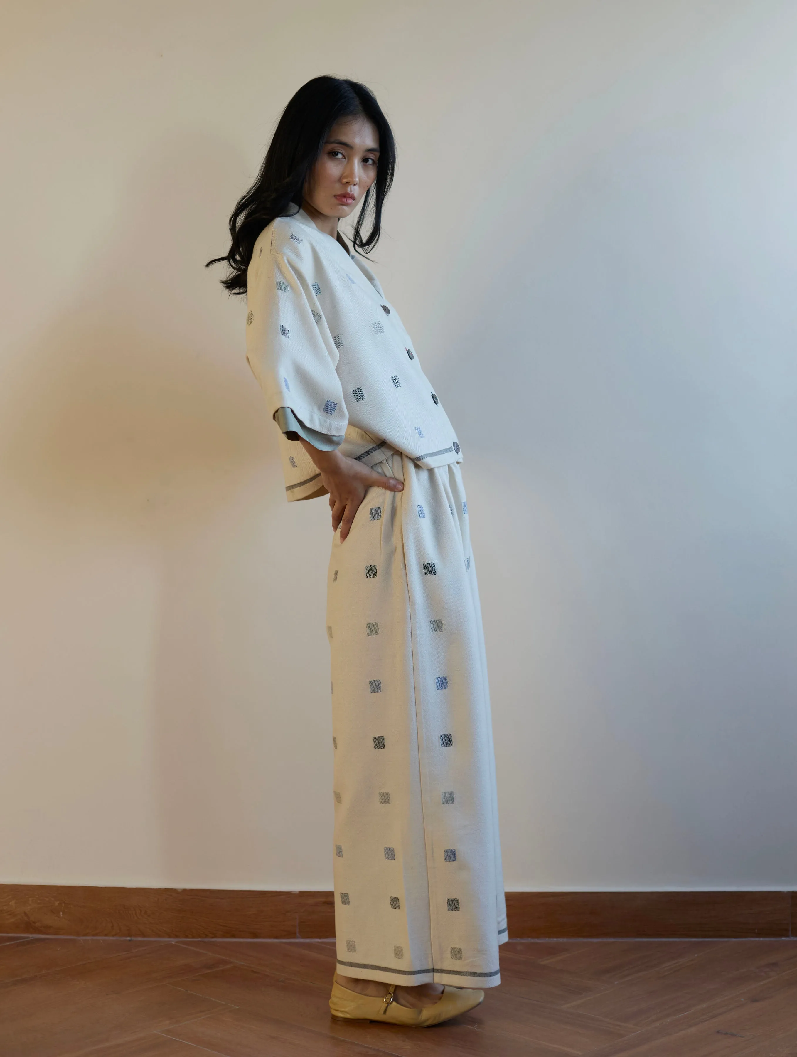 Haifa Jamdani Wool Jacket - Ivory