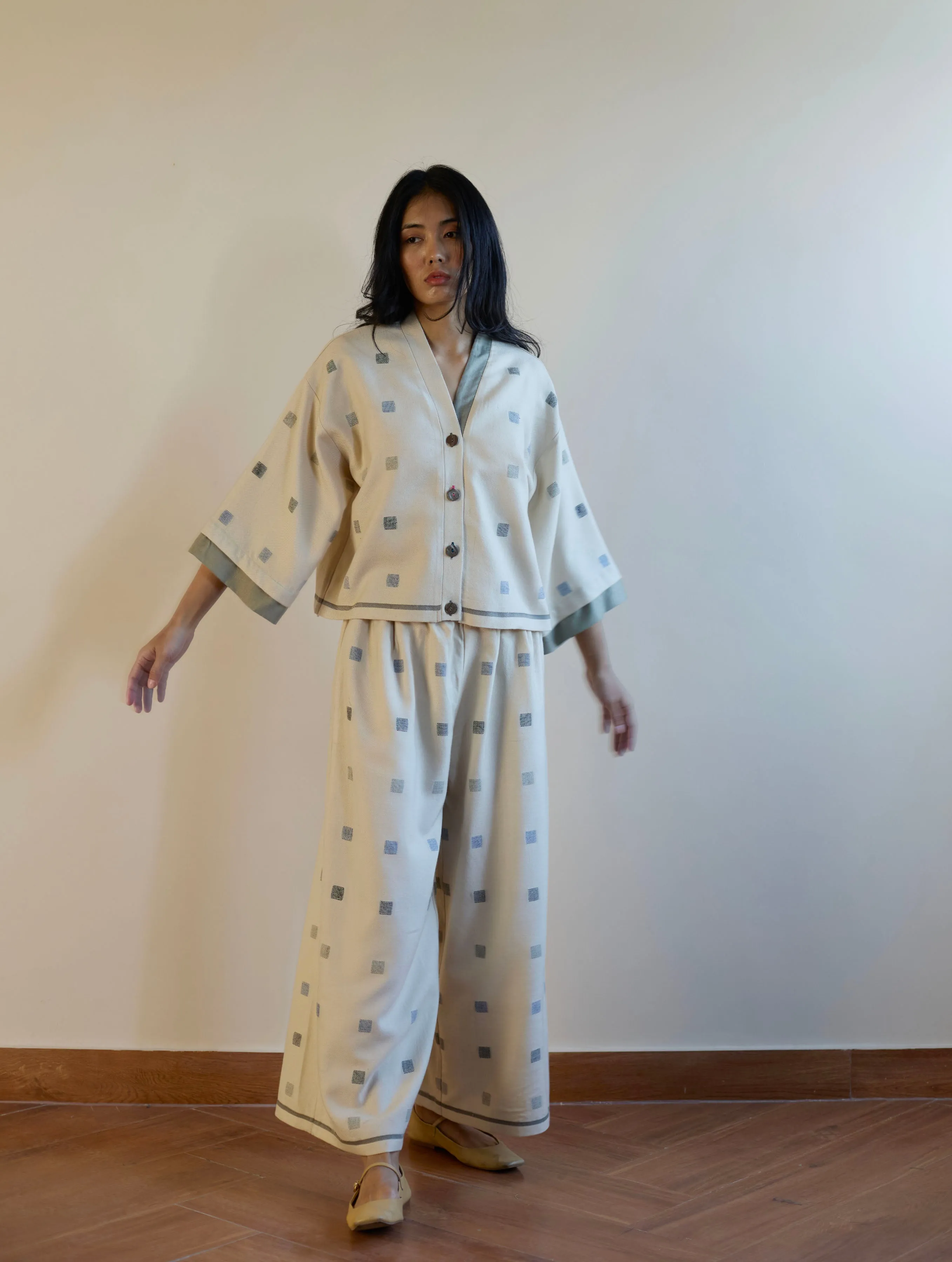 Haifa Jamdani Wool Jacket - Ivory