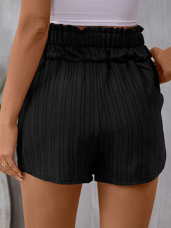 High Rise Textured Shorts with Wide Smocked Waistband