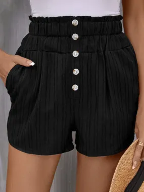 High Rise Textured Shorts with Wide Smocked Waistband