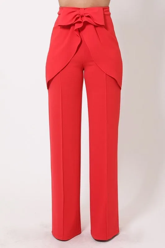High Waist Ribbon Ruffle Detailed Pants