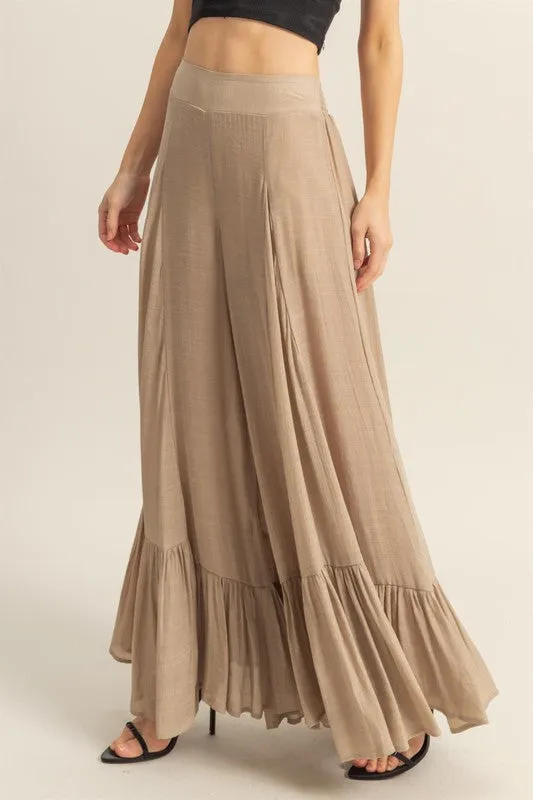 High-Waist Ruffle Flared Wide Leg Pants