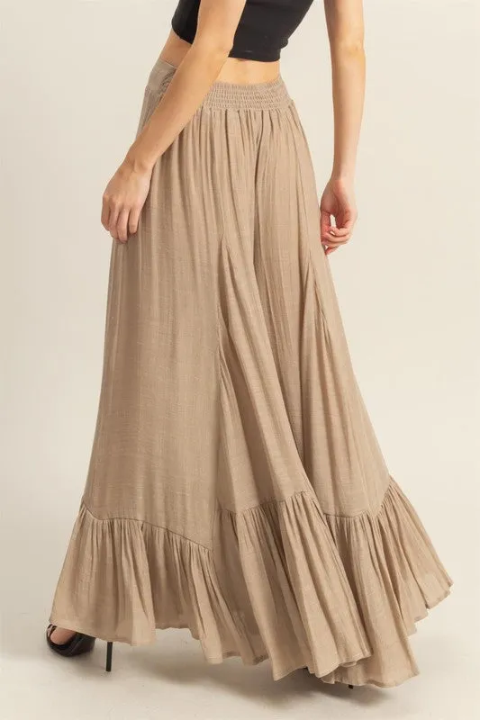 High-Waist Ruffle Flared Wide Leg Pants