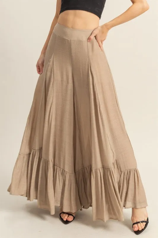 High-Waist Ruffle Flared Wide Leg Pants