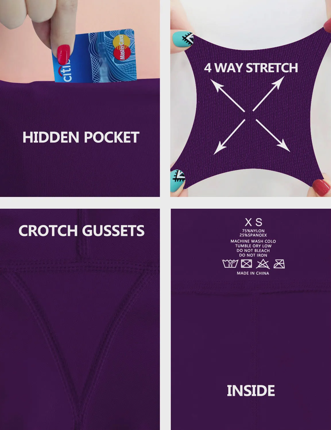 High Waist Side Pockets Biking Pants eggplantpurple_Biking